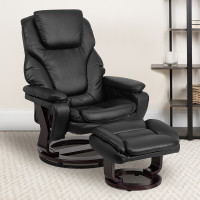 Flash Furniture Contemporary Black Leather Recliner and Ottoman with Swiveling Mahogany Wood Base BT-70222-BK-FLAIR-GG